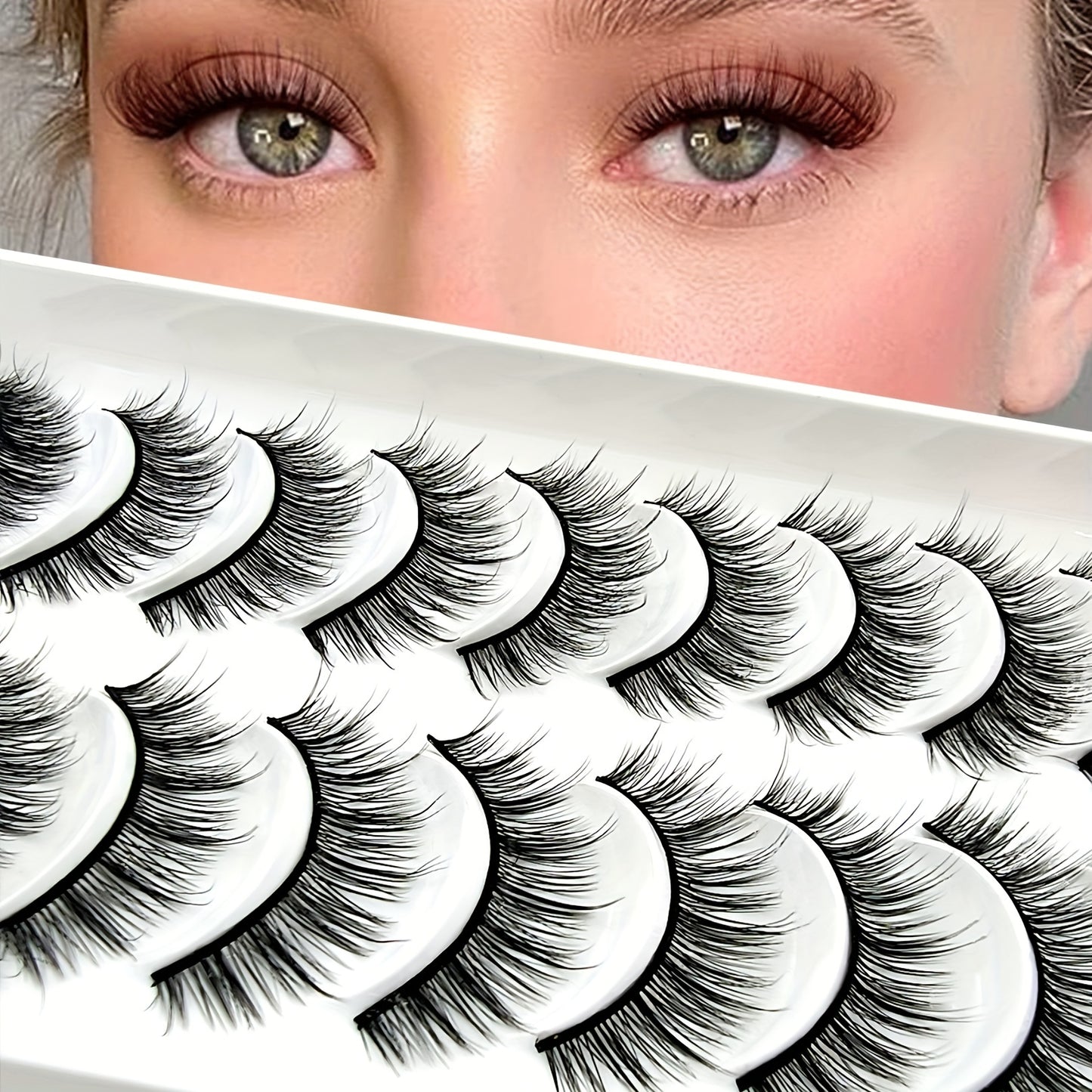 100pcs 10 Pairs of False Eyelashes - Natural, Fluffy, and Perfectly Matched for Lashes Makeup, Premium Faux Mink Eyelashes.