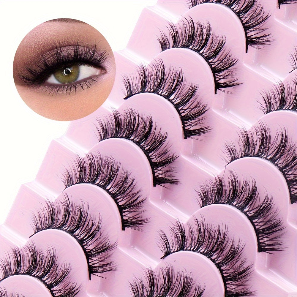 10 Pairs Luxurious 3D Faux Mink Eyelashes - Thick, Fluffy, Natural Volume, Multi-Layered Cross Cluster Design - Reusable & Easy to Apply for Daily Looks