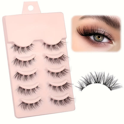 5 Pairs Cat Eye Natural False Eyelashes, End Elongated Anime Makeup False Eyelashes for Beginners & Makeup Artists, Perfect for Comic Eye Look