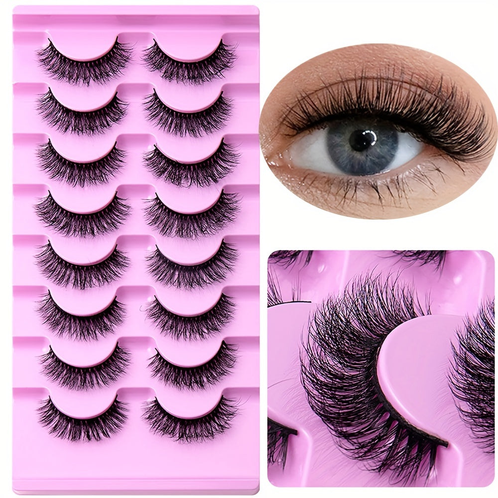 8 Pairs/Set Luxurious Faux Mink False Eyelashes - Natural, Curled, Voluminous, Multilayered, Lightweight for Daily and Dating Makeup - Unscented and Easy to Use