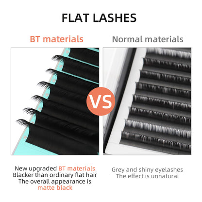 Ellipse Flat Eyelashes CURSAVELA 100pcs C CC D Ellipse Flat False Eyelash Extensions - Matte Split-tips, Fake Eyelashes, Dark Black Flat Ellipse Makeup Lashes.