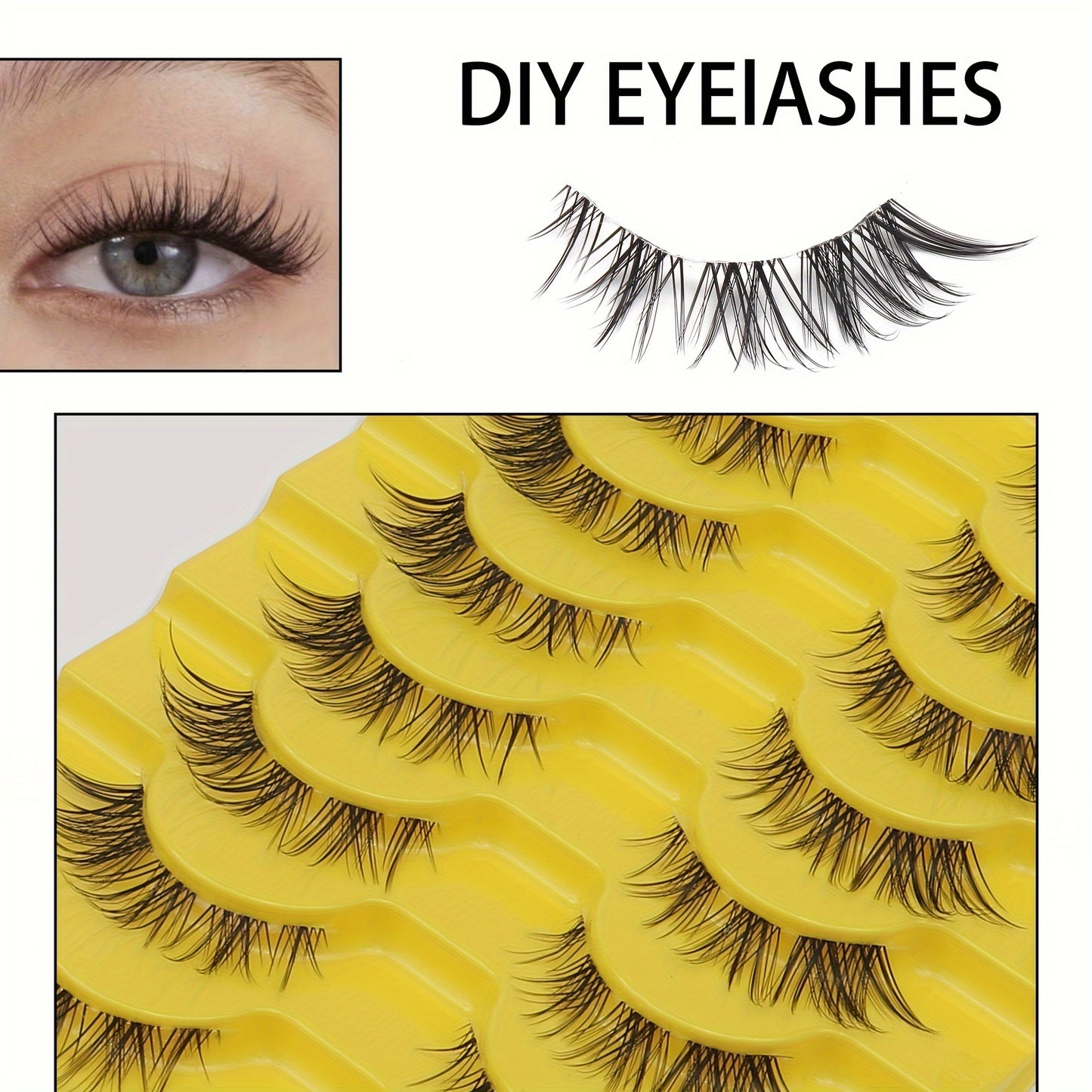 Fluffy Fox Eye False Eyelashes - Natural Look, Wispy Full Strip with Winged Ends, Reusable Faux Mink Lashes for Cosplay & Dance