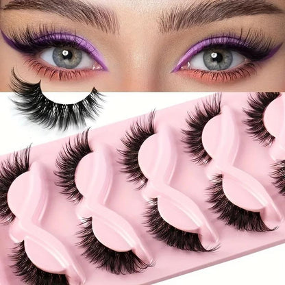 100pcs 5 Pairs Natural Cat Eye False Eyelashes - Winged Ends for Manga-Inspired Long, Dramatic Look