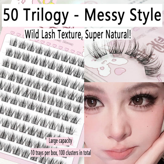 100pcs 5D Trilogy Messy Voluminous Eyelashes - 10 Trays Natural Single Cluster Lazy Series "Little Devil" Style