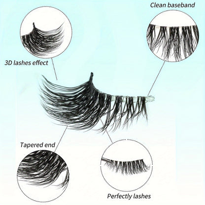 10 Pairs Cat-Eye Half Lashes with Transparent Stems – Natural Look, Reusable, D Curl, 10-12mm/6-9mm Length, Easy for Beginners