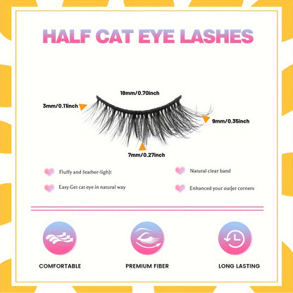 CURSAVELA Natural Cat Eye Short False Eyelashes, 10 Pairs of 10mm Wispy Thick Half Strip Lashes (A02-10F)