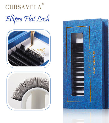 Ellipse Flat Eyelashes CURSAVELA 100pcs Ellipse Flat Eyelash Extensions-Soft Tips,Lightweight Individual Mink Lashes.