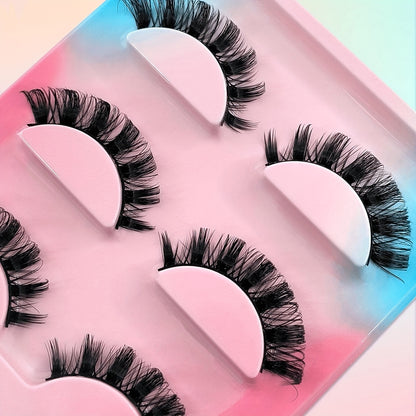 CURSAVELA 3 Pairs of Dramatic Cat Eye False Eyelashes - Long-Lasting Curl, Stunning Look, Perfect for a Mesmerizing Effect