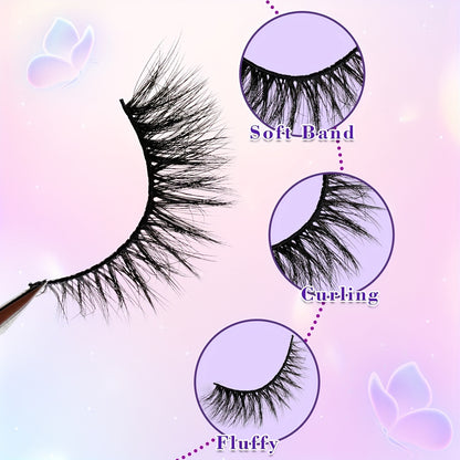 10 Pairs Fluffy Faux Mink Eyelashes Set - 0.07mm Thickness, D Curl, Multi-Length 6-15mm, Self-Adhesive, Reusable for Cat Eye & Natural Style.