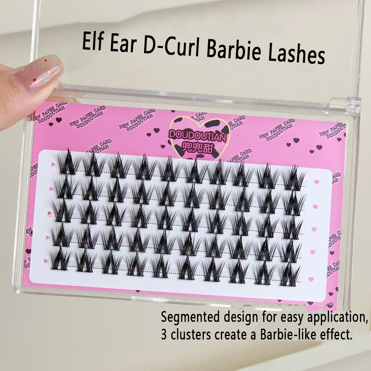 100 pcs Elf Ear D-Curl Barbie Lashes - Playful & Animated Manga Style, Exquisite Round Eyes, Pure Wild Look, Dramatically Enlarged Eyes