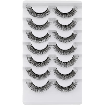 CURSAVELA 7 Pairs Luxurious Faux Mink Short Lashes - Natural Fluffy 3D Invisible Effect, Transparent Stem, Reusable