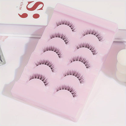 CURSAVELA 5 Pairs Natural Long Eyelashes - Transparent Stem, Fluffy & Curled, Eye-End Elongated