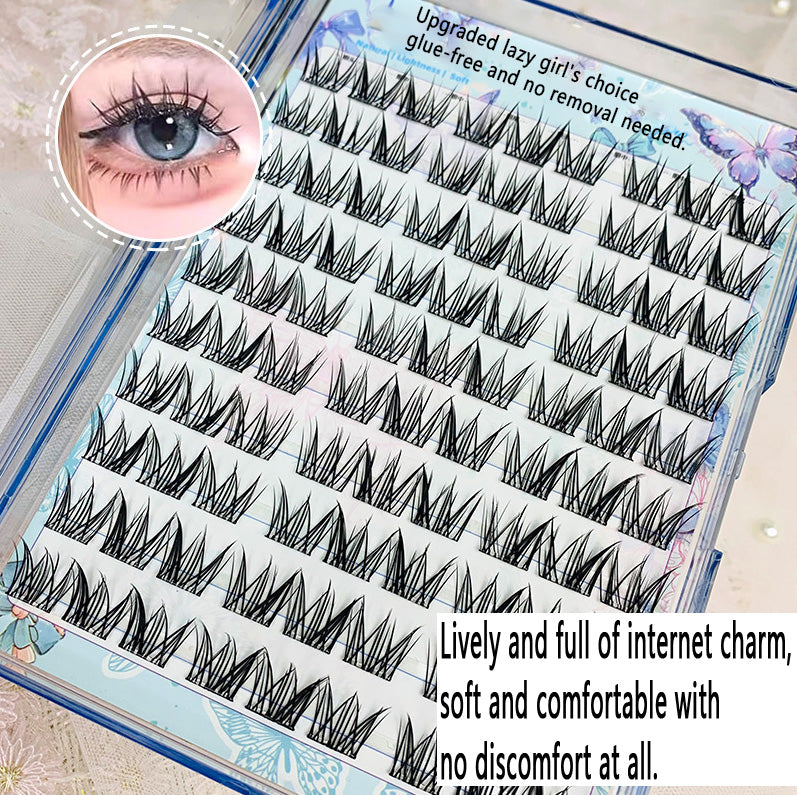 100pcs 10 Rows of Lazy Girl's Glue-Free, No-Removal Self-Adhesive Natural Daisy False Eyelashes, Cluster Design, Perfect for Beginners, Photogenic Manga Style Lashes