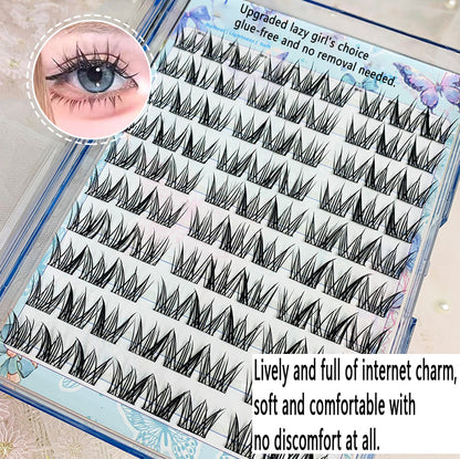 100pcs 10 Rows of Lazy Girl's Glue-Free, No-Removal Self-Adhesive Natural Daisy False Eyelashes, Cluster Design, Perfect for Beginners, Photogenic Manga Style Lashes