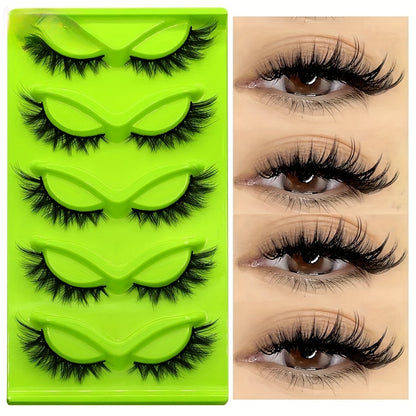 Easy Fan Eyelashes Cat Eye Faux Mink Eyelashes 5 Pairs - Hypoallergenic, Fluffy Soft Cross Full Strip Lashes, Natural Look, Long Lasting