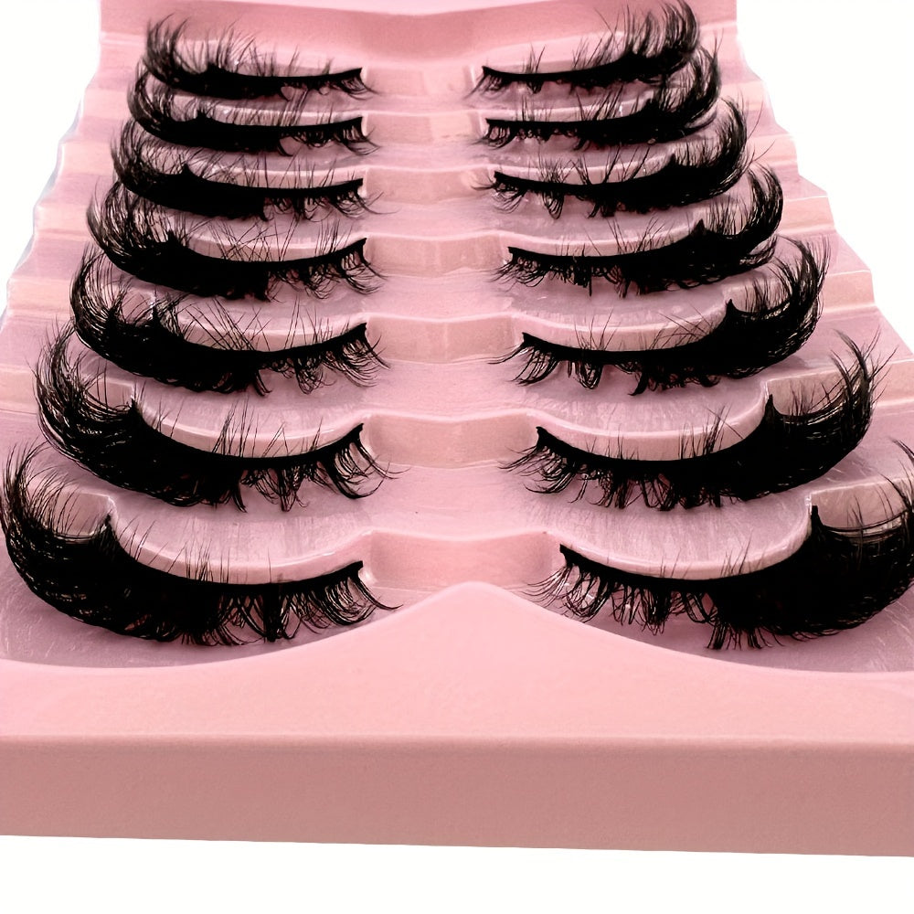 7 Pairs Cat-Eye Lashes, 3D Faux Mink Eyelashes, Curling Winged Natural Realistic Messy End Eye Elongated Thick False Eyelashes