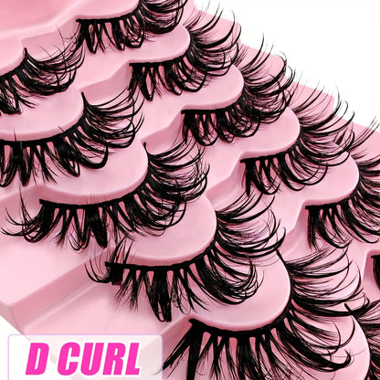 CURSAVELA 7 Pairs of D-Curl 19mm Manga Lashes - Thick & Wispy, Natural Slender Style for Cosplay & Anime Looks