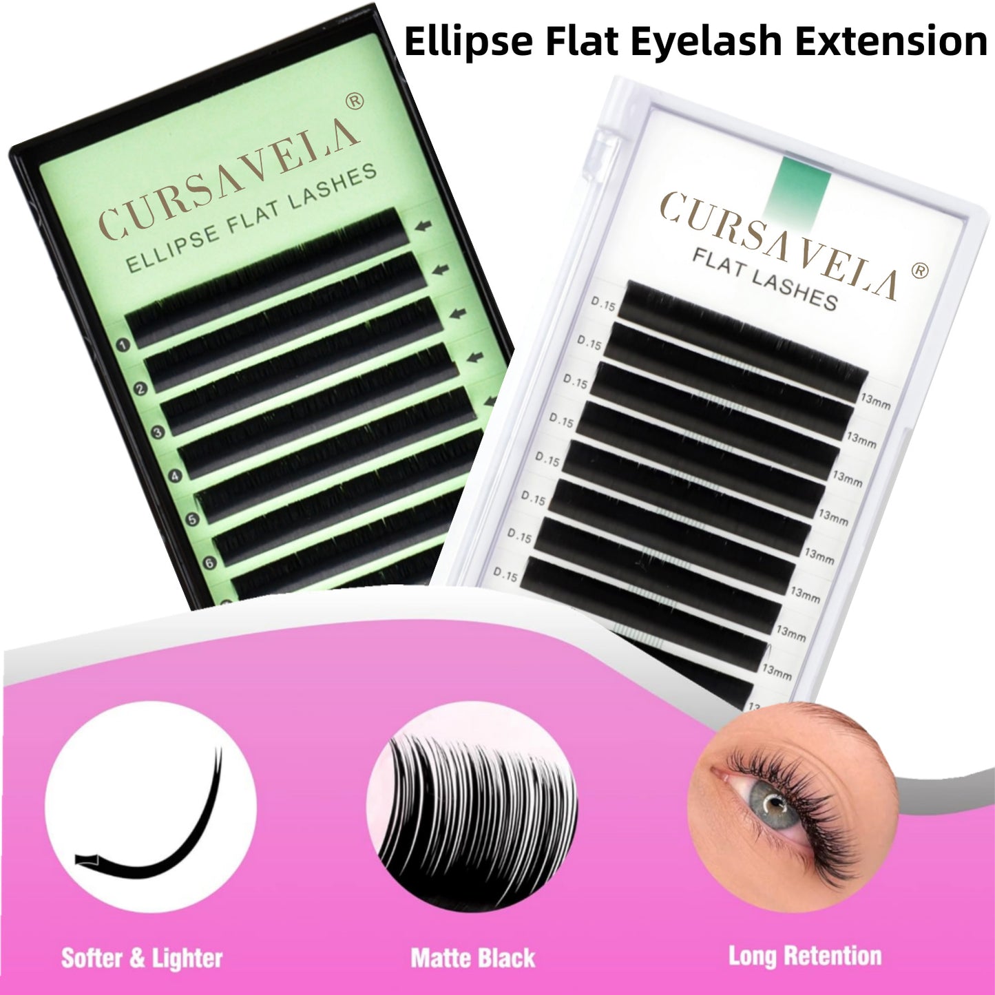 Ellipse Flat Eyelashes CURSAVELA 100pcs 0.15/0.2 Mixed  Extension Lashes Faux Mink False New Matte Eyelashes Supplies Individual Split Tips