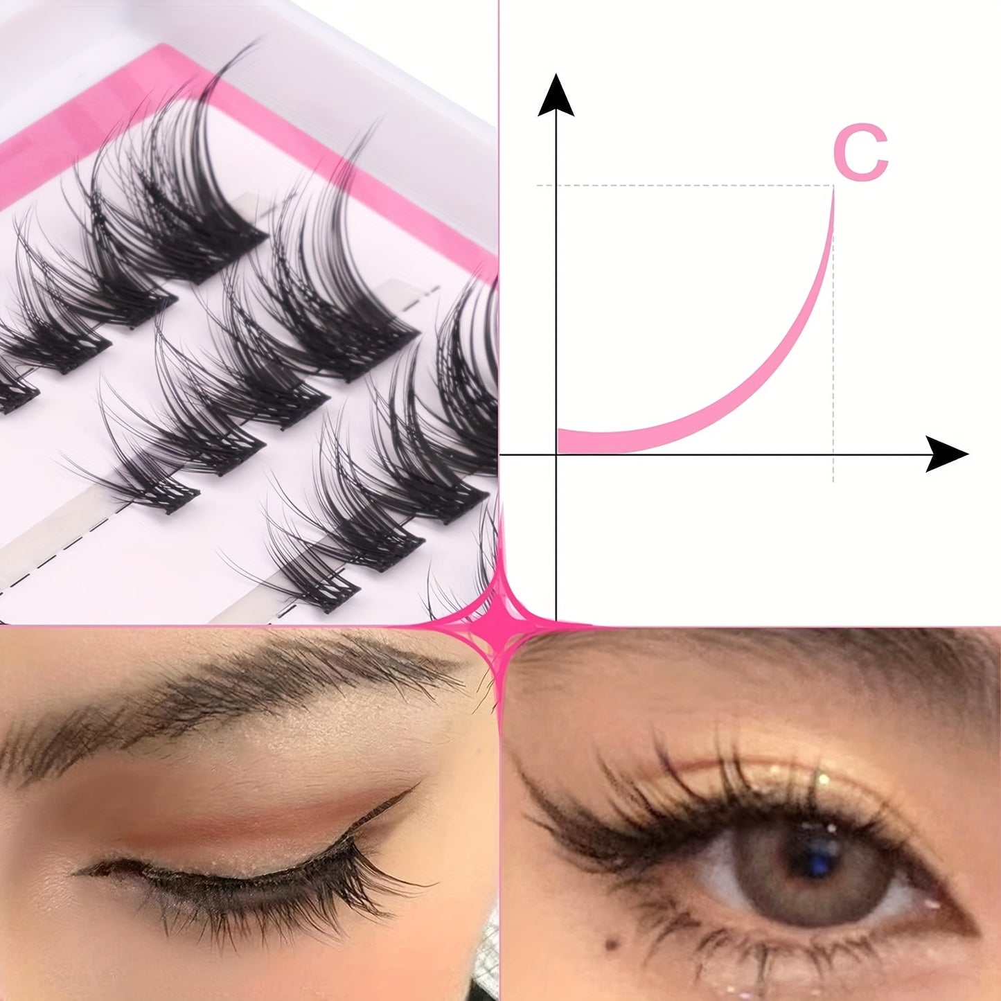 64PCS DIY Fox Eye Individual Cluster Lashes, Natural Manga Wispy Mixed Lengths Cat Lash Extensions for a Dramatic Look