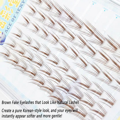 Lazy Girl Large Volume Little Bell Brown Fake Eyelashes | Transparent Stem, Natural Single Cluster, Beginner-Friendly, Manga Style