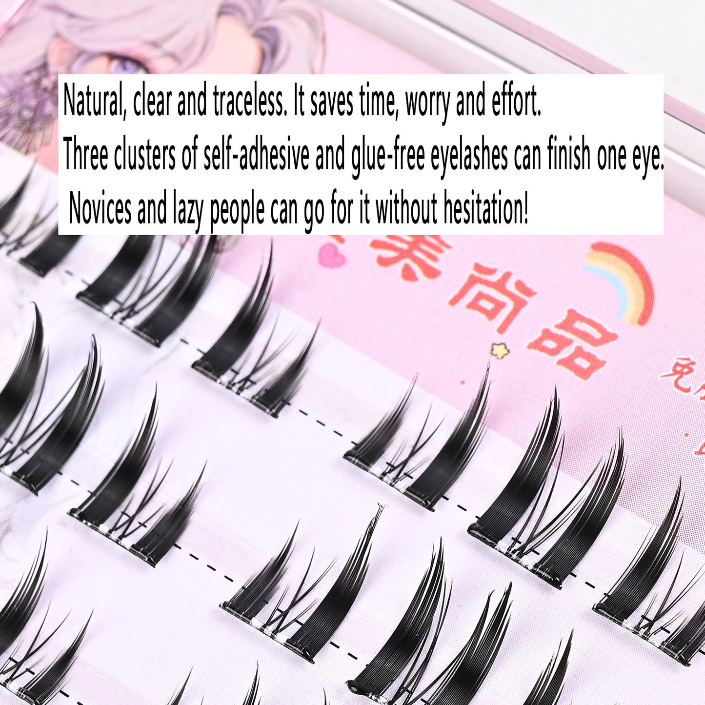 100 pcs Glue-Free Cat Elf False Eyelashes: Segmented, Self-Grafting, 10 Rows for Voluminous Look