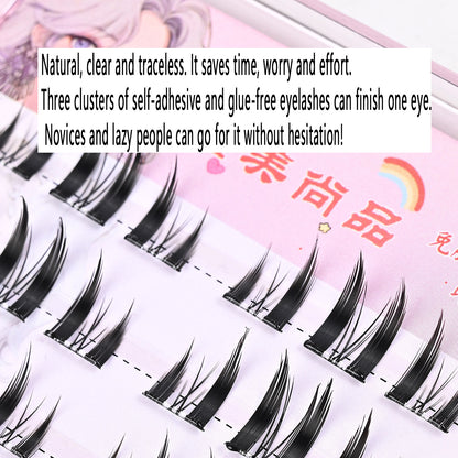 100 pcs Glue-Free Cat Elf False Eyelashes: Segmented, Self-Grafting, 10 Rows for Voluminous Look