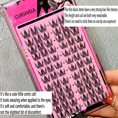 Comic Sweet Cat Single Cluster False Eyelashes: Natural & Dense, Get the Girl Group Look, Beginners Become Eyelash Pros in No Time!