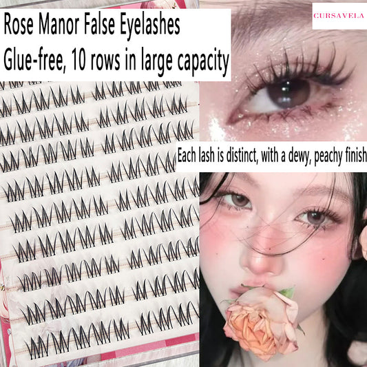 CURSAVELA Individual DIY lashes Rose Manor Glue-Free False Eyelashes | Clear Band, Individual Cluster Segments – Natural for Soft Makeup · Sleek for K-Pop Inspired Looks
