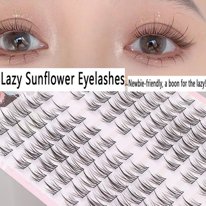 CURSAVELA 8D Fluffy Baby Lashes | Natural-Looking Messy Single Clusters, Lazy Trilogy Sunflower, Beginner-Friendly, Fuzzy Texture