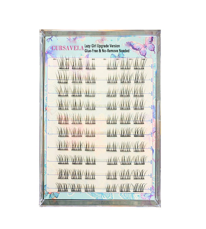 100pcs Glue-Free Natural Mint False Eyelashes - Voluminous C-Curl Ultra-Soft Clusters, Perfect for Beginners