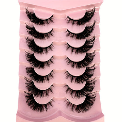 7 Pairs Cat-Eye Lashes, 3D Faux Mink Eyelashes, Curling Winged Natural Realistic Messy End Eye Elongated Thick False Eyelashes