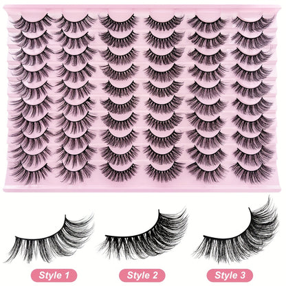 Classic Volume Eyelashes 30pcs Handmade 3D Faux Mink Eyelashes - Natural Cross Design,  Reusable, C Curl, Perfect for Daily Wear and Parties