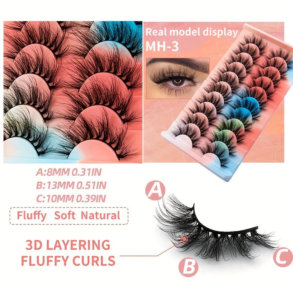 10 Pairs 3D Mink Eyelashes - Exquisitely Fluffy, Ultra Soft, Delicately Wispy, Utterly Natural, Stylish Cross Eyelash Extension, Highly Reusable, False Lashes Ideal for Makeup.