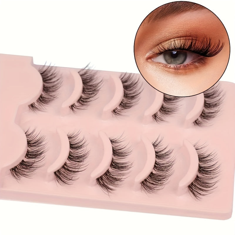 5 Pairs Cat Eye Natural False Eyelashes, End Elongated Anime Makeup False Eyelashes for Beginners & Makeup Artists, Perfect for Comic Eye Look