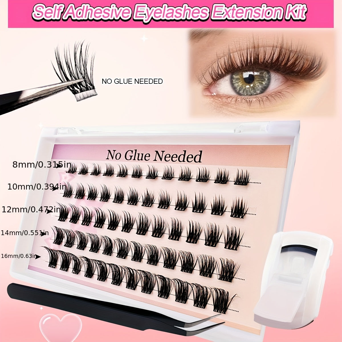 Individual DIY lashes 60 Pcs Reusable Self-Adhesive Cluster Lashes Kit -DIY Press-On Lash Extensions, No Residue, Natural Look