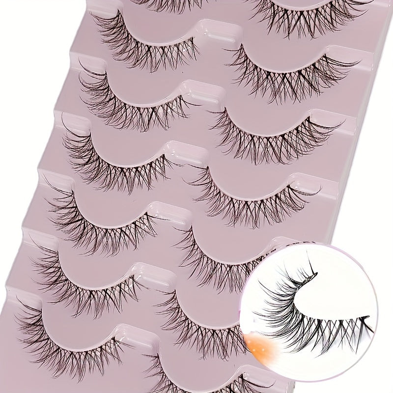 7 Pairs Fluffy 3D Faux Mink Lashes - Natural Look Cat Eye Lashes for Women - Clear Band Strip Fake Eyelashes Pack