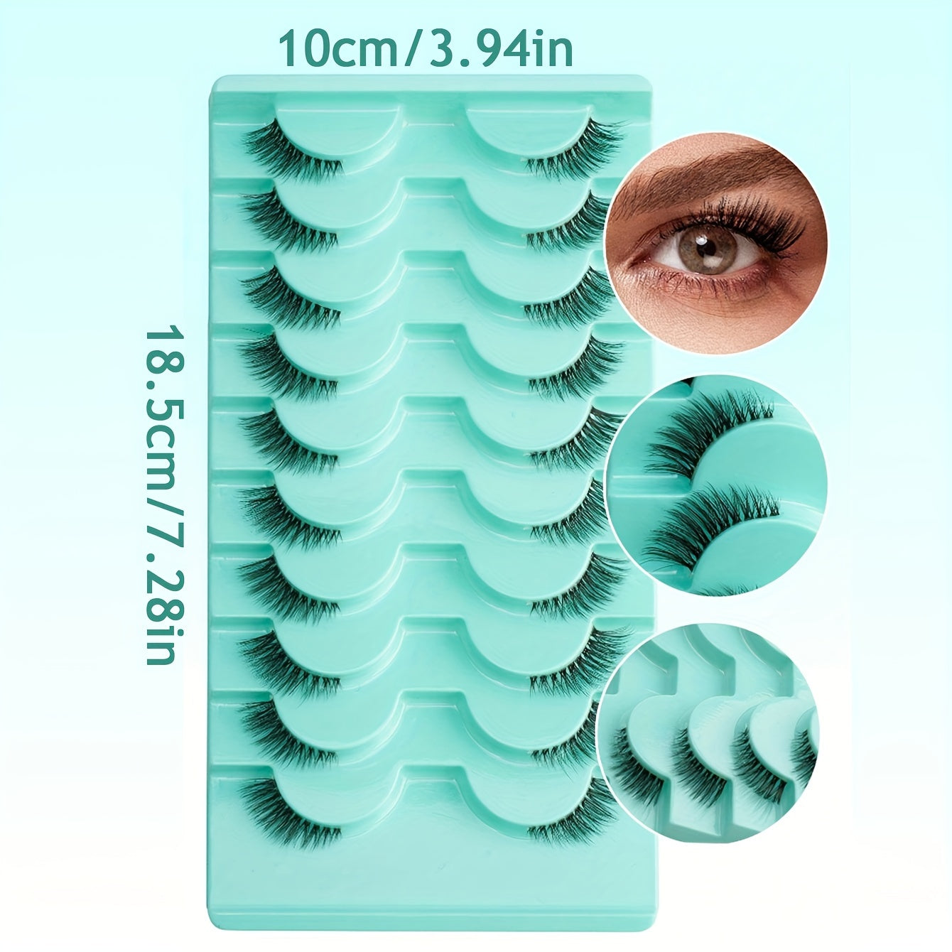 10 Pairs Cat-Eye Half Lashes with Transparent Stems – Natural Look, Reusable, D Curl, 10-12mm/6-9mm Length, Easy for Beginners