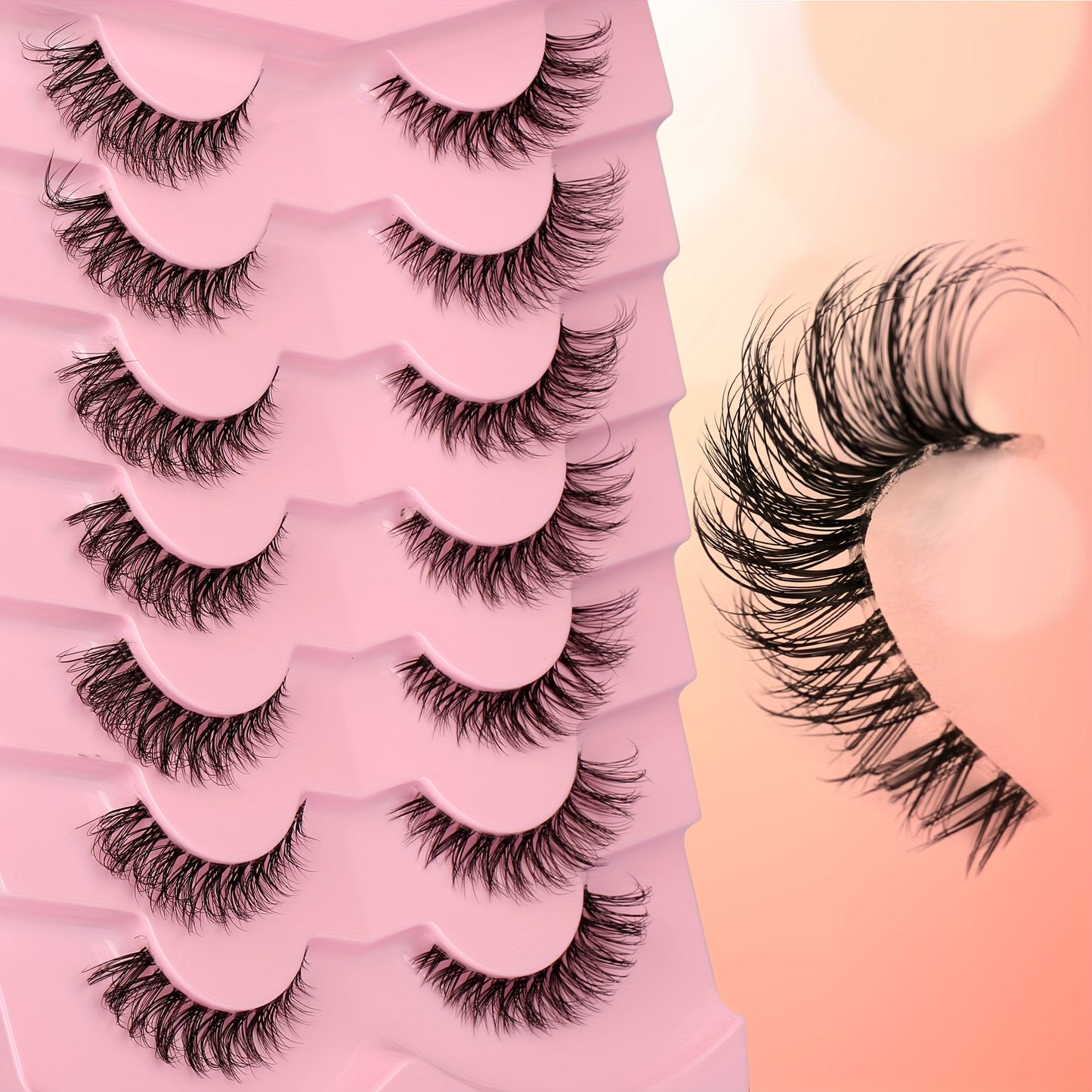 7 Pairs of Faux Mink Cat Eye Eyelashes - Ultra-Soft, Thick, Curly Design with Transparent Stem for a Natural Look - 12mm Length, Ideal for Daily Wear and Romantic Dates