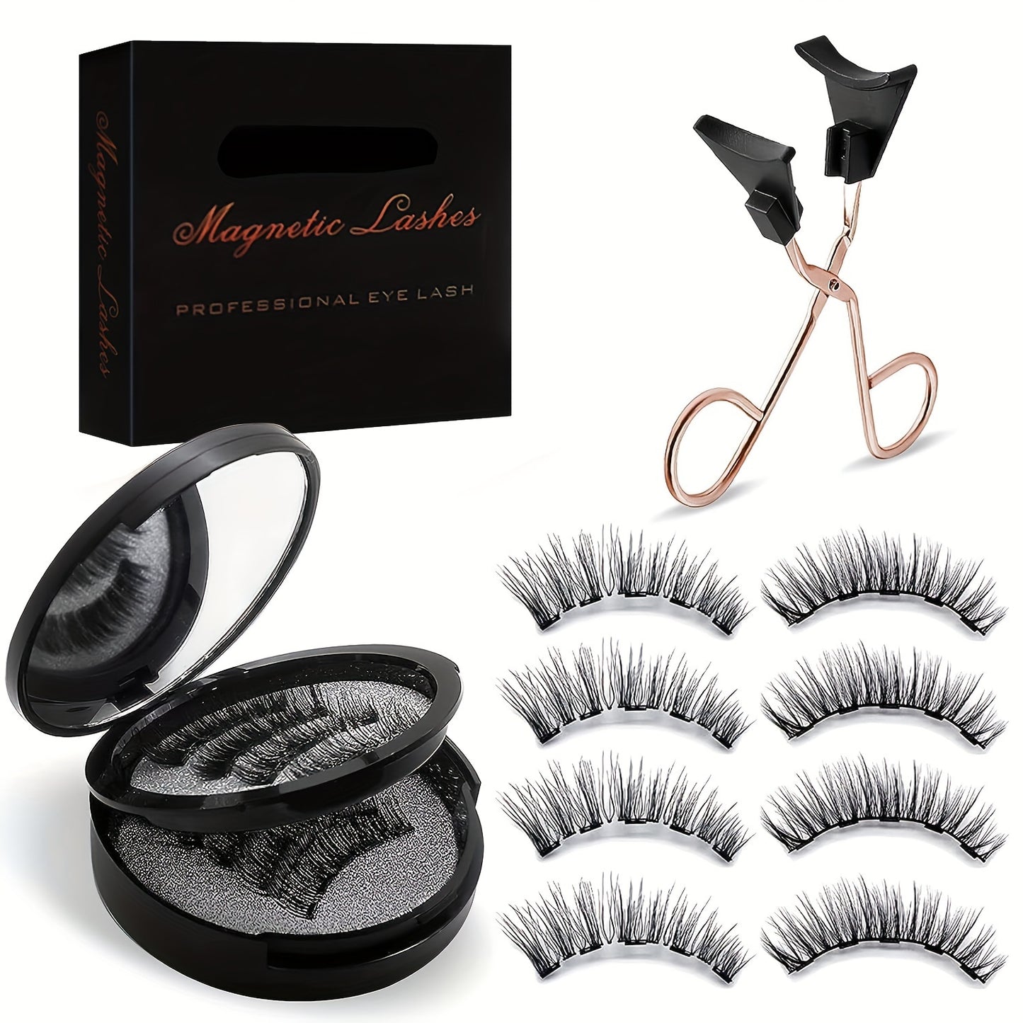 8 Pair Reusable Magnetic Dual 3D False Eyelashes Kit - No Glue, Waterproof, Natural Looking, Easy to Wear with Applicator for Any Holiday