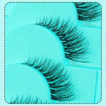 3D Fluffy Faux Mink Half Lashes - Clear Band, Natural Cat Eye, 10 Pairs, Tapered Ends, Soft European & American Style