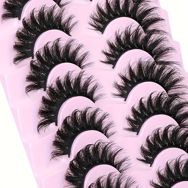 7 Pairs Fluffy False Eyelashes, Cat Fox Eye Effect, D-Curl Mink Eyelashes, 8D Thick Volume Dramatic Lashes that Mimic Eyelash Extensions.