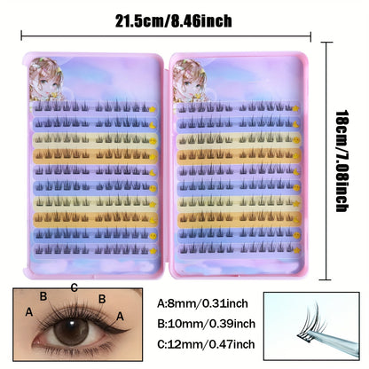 240 Clusters of Self-Adhesive False Eyelashes, No Glue Required, 8-12mm Sunflower False Eyelashes, C Curling, Self-Grafting, Natural and Light