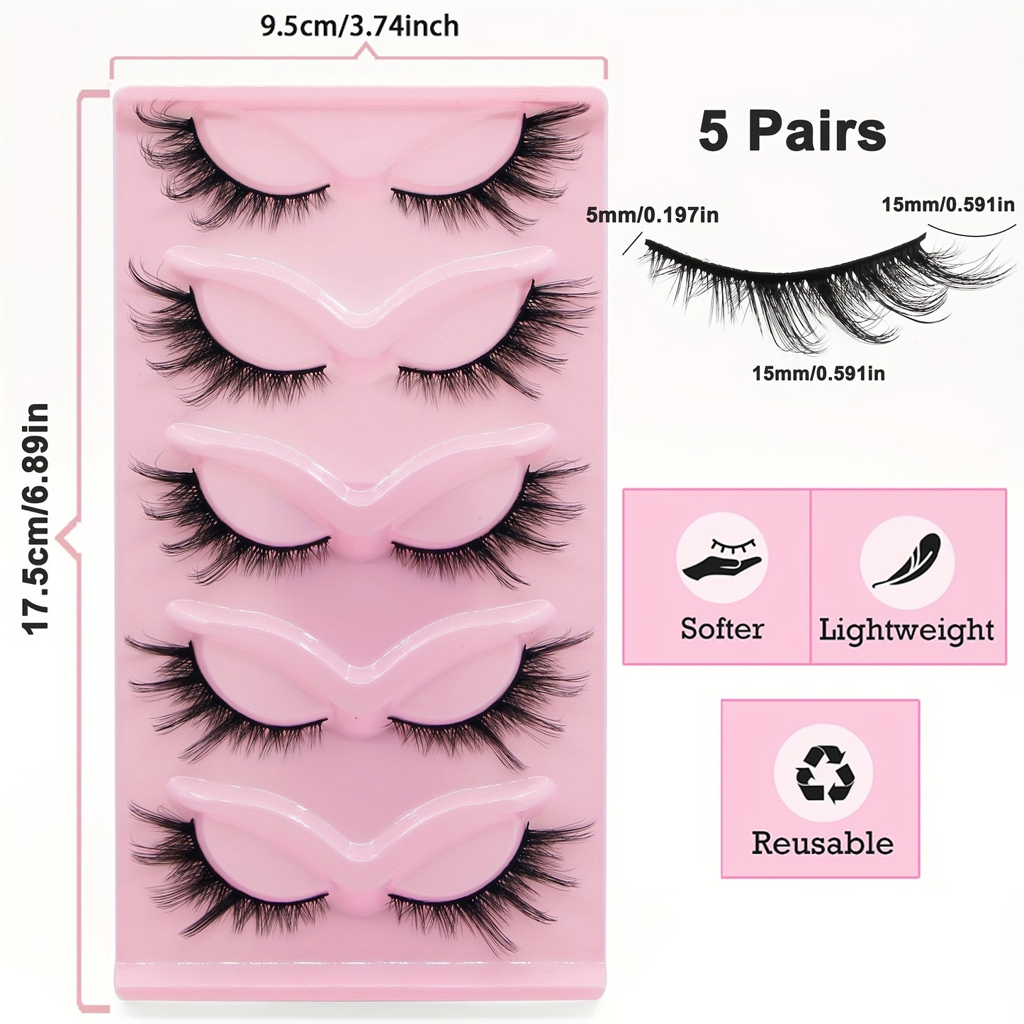 3D Fluffy Fox Eye False Eyelashes - Natural Look, Faux Mink, Lightweight & Reusable, Dramatic Volume