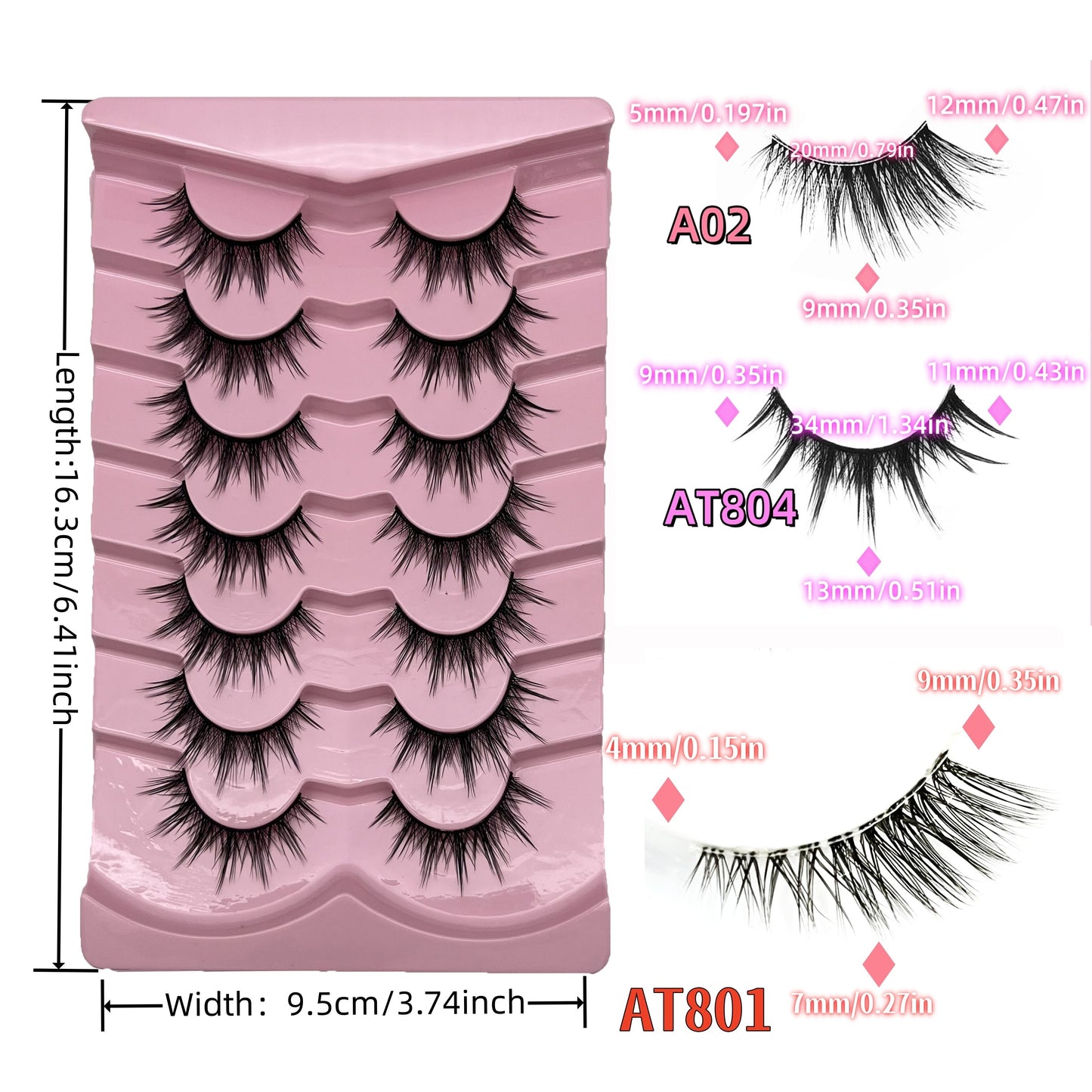 7-Pair Mixed Length False Eyelash Set - Natural Look, Cat-Eye, Doll-Eye, Faux Mink, Manga Fox Eye.