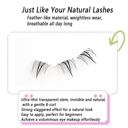 100pcs Segmented Cat-Style No-Glue Lower Lashes, Naturally Dense with Hard Stem for a Born-With-It Look