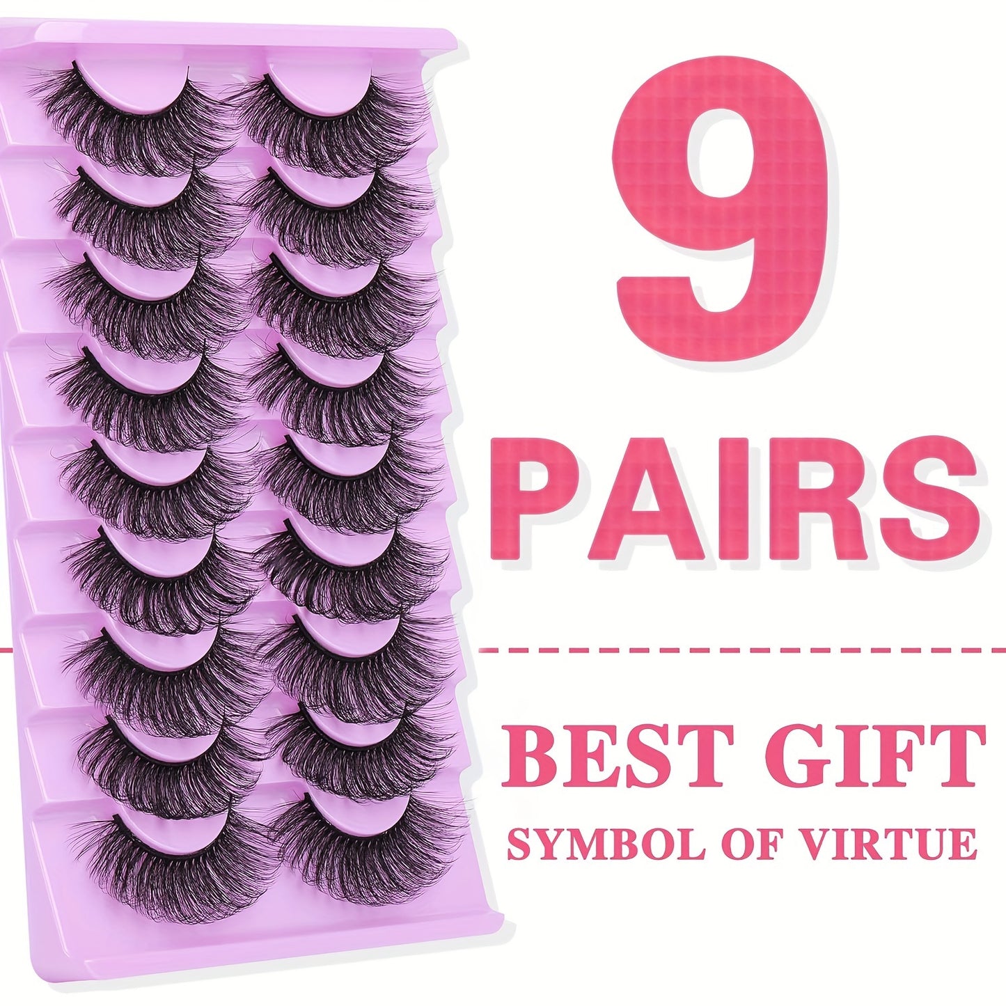 Classic Volume Eyelashes 9 Pairs of Luxurious Furry False Mink Lashes – 8D Dramatic Volume, 20mm Cat-Eye Style, Reusable & Fluffy