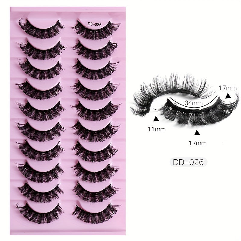 10 Pairs 3D Natural Look False Eyelashes, Hypoallergenic Individual Curl Up Lashes, Fluffy & Durable for Beginners Makeup