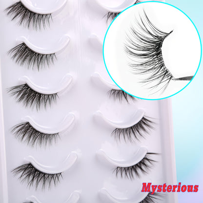 False Eyelashes Natural Look Half Lashes Short Wispy Lashes Pack Cat Eye 3D Faux Mink Lashes Fluffy Fake Eyelashes 10 Pairs Multipack