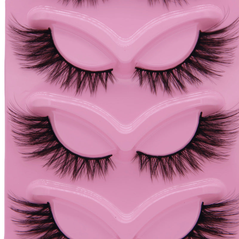 5-Pair Set 3D Cat Eye Fox Style False Eyelashes, Vintage Slanted Fluttering Design, Natural, Dense, Curled, Faux Lashes