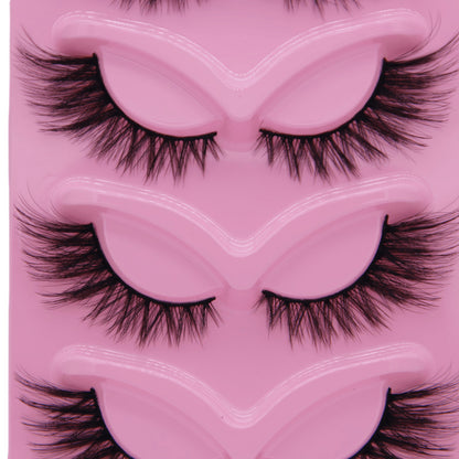 5-Pair Set 3D Cat Eye Fox Style False Eyelashes, Vintage Slanted Fluttering Design, Natural, Dense, Curled, Faux Lashes